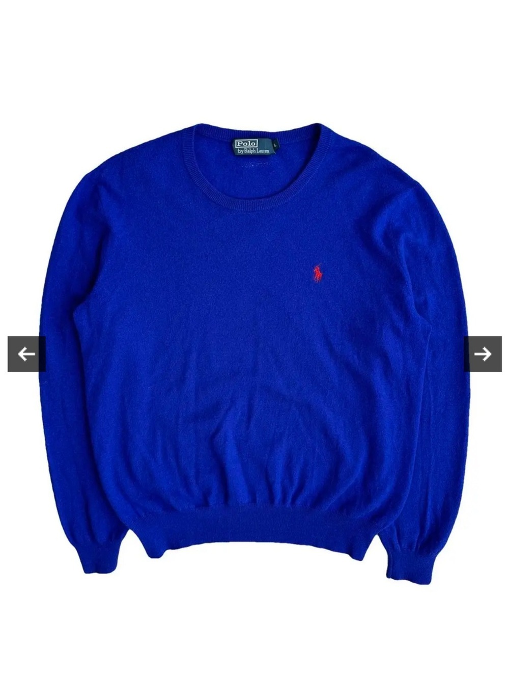 Polo by Ralph Lauren Lambs Wool Bright Blue Crewneck Sweater with Red Pony Sz L